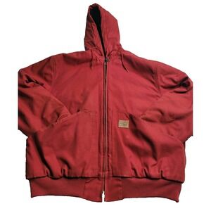 VINTAGE Walls Outdoors Red Full Zip Hooded Jacket Insulated Men's XL 100% Cotton